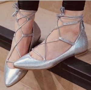 Boden D'orsay Silver Metalic Lace Up Flats 39